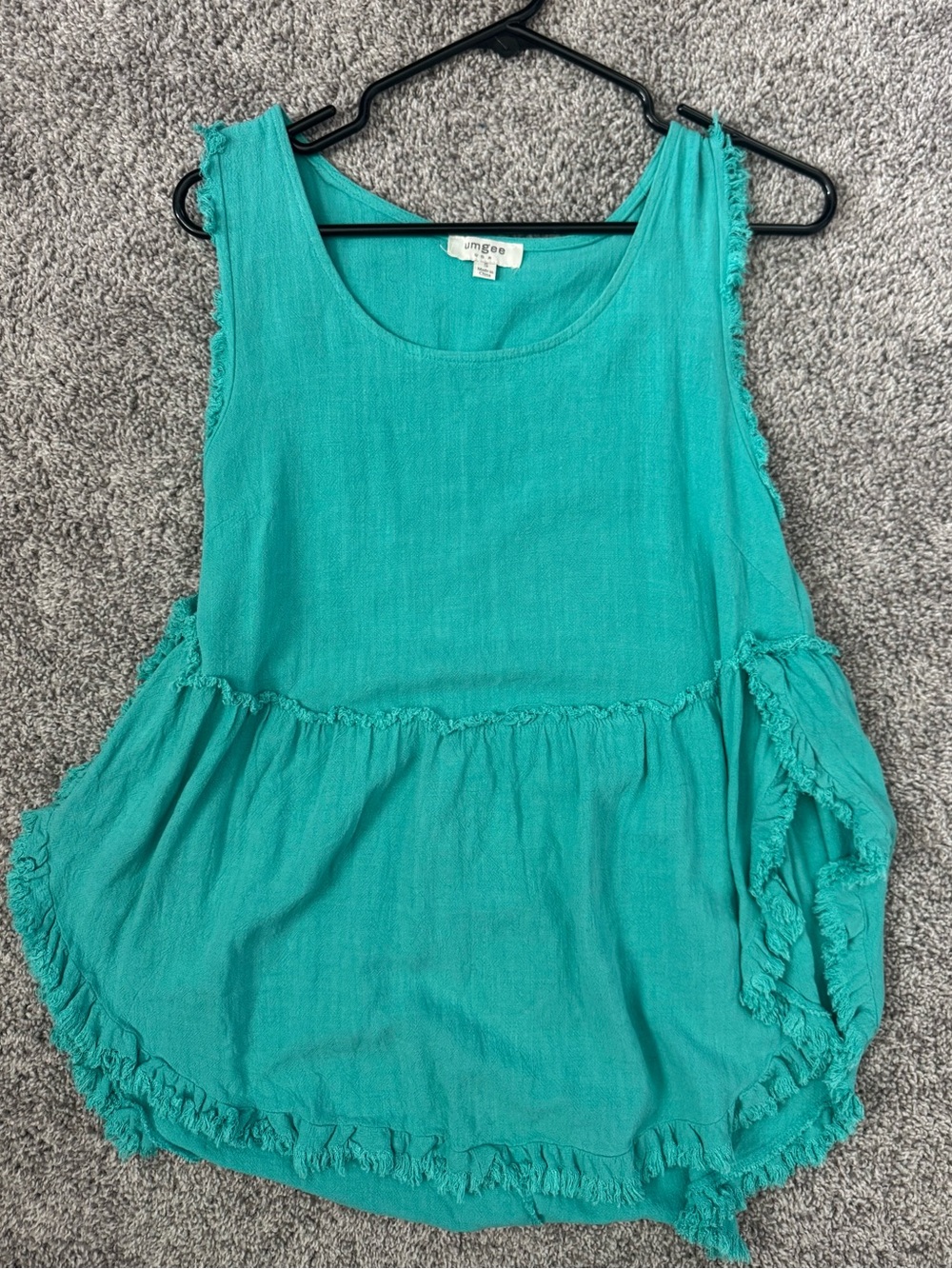 NWOT Umgee Teal Ruffle-Trim Sleeveless Peplum Tank